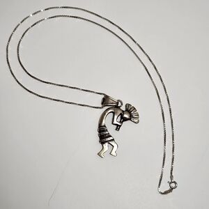 vintage kokopelli kachina native dancer tribal pendant large thick 925 sterling